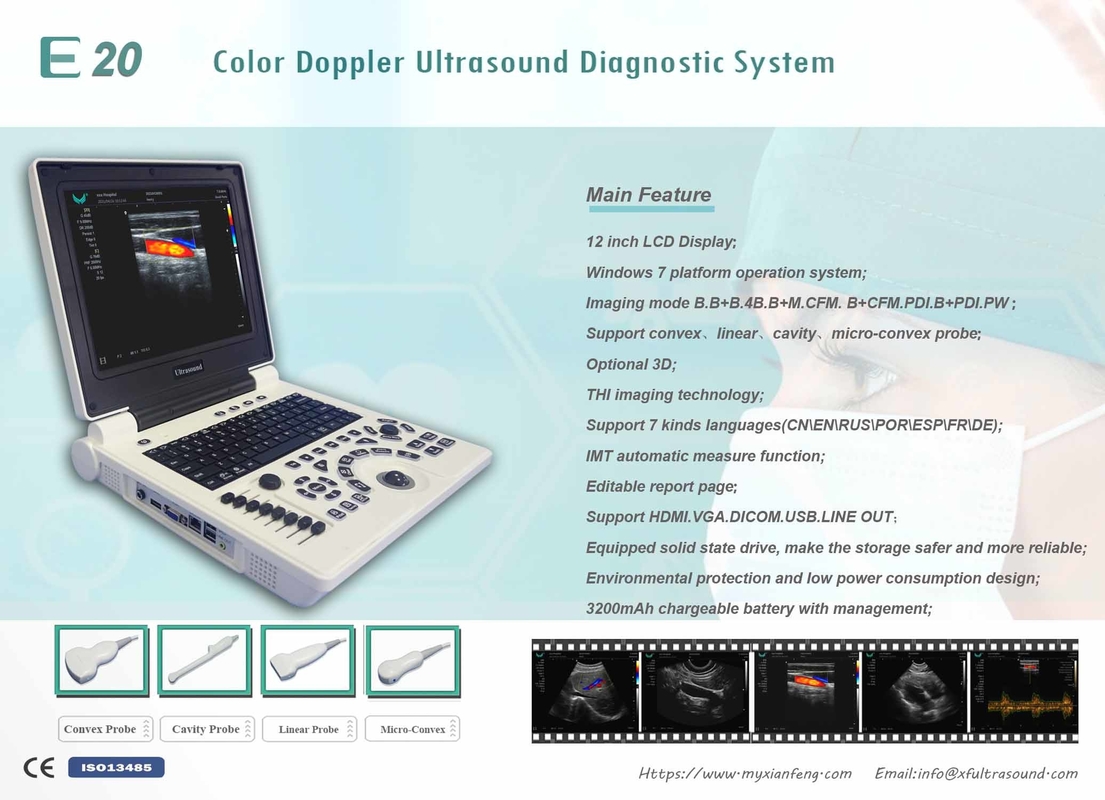 Win7 System Portable Color Doppler Ultrasound Scanner แบตเตอรี่ 3200mAh
